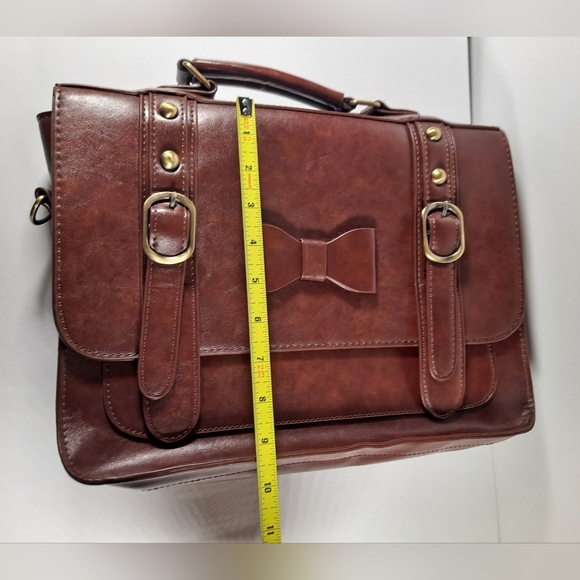 ECOSUSI Women's Briefcase Leather Laptop Brown Satchel with Bow Accent - Picture 3 of 9